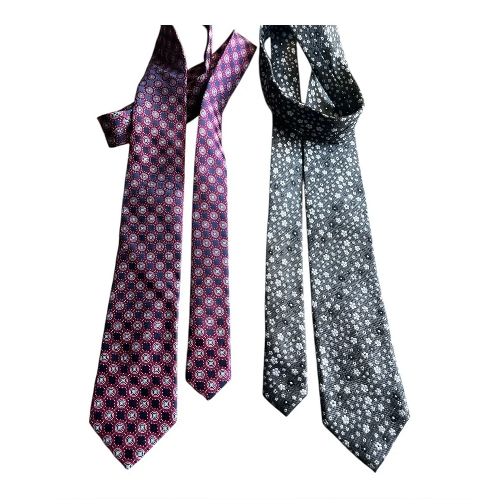 Lot 2X Bruno Pirttelli Roma Slim 100% Silk Hand Made Ties Blue Black - Picture 3 of 7